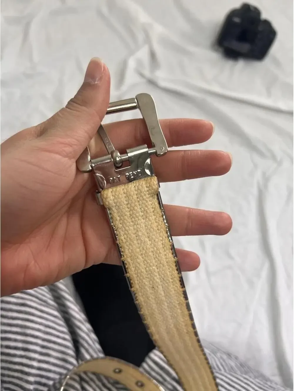 Vintage Gold Tone Metal Segmented pad Pat Pend Metallic Belt